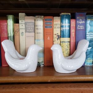 Speckled White Ceramic Bird Candle Holders - Pair
